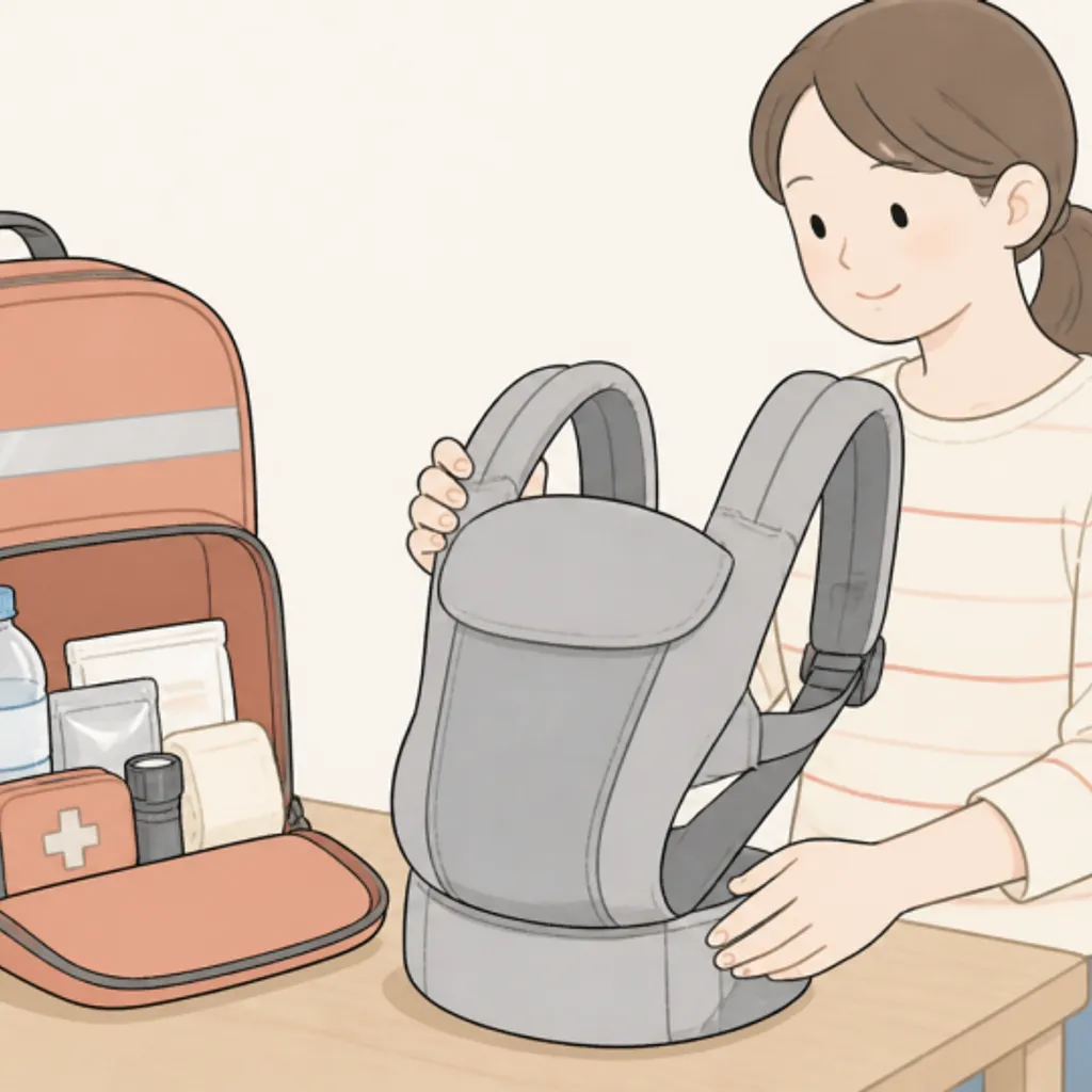 非常用リュックのそばに置かれた抱っこひも