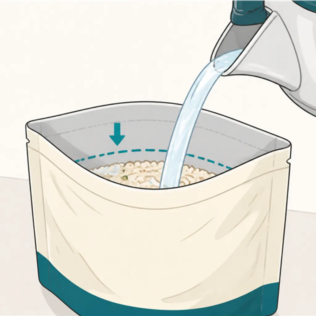 注水線までお湯を注いでいるアルファ米の袋