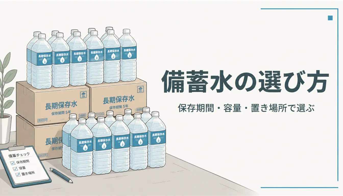 箱ごと積み重ねられた長期保存用の備蓄水