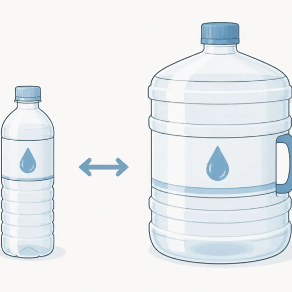 500mlと2Lの水を並べて大きさを見比べたところ