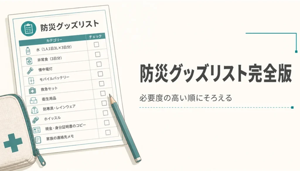 印刷した防災グッズのチェックリストと鉛筆