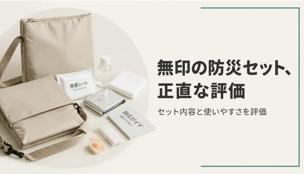 無印良品風のシンプルな防災ポーチと中身の一式