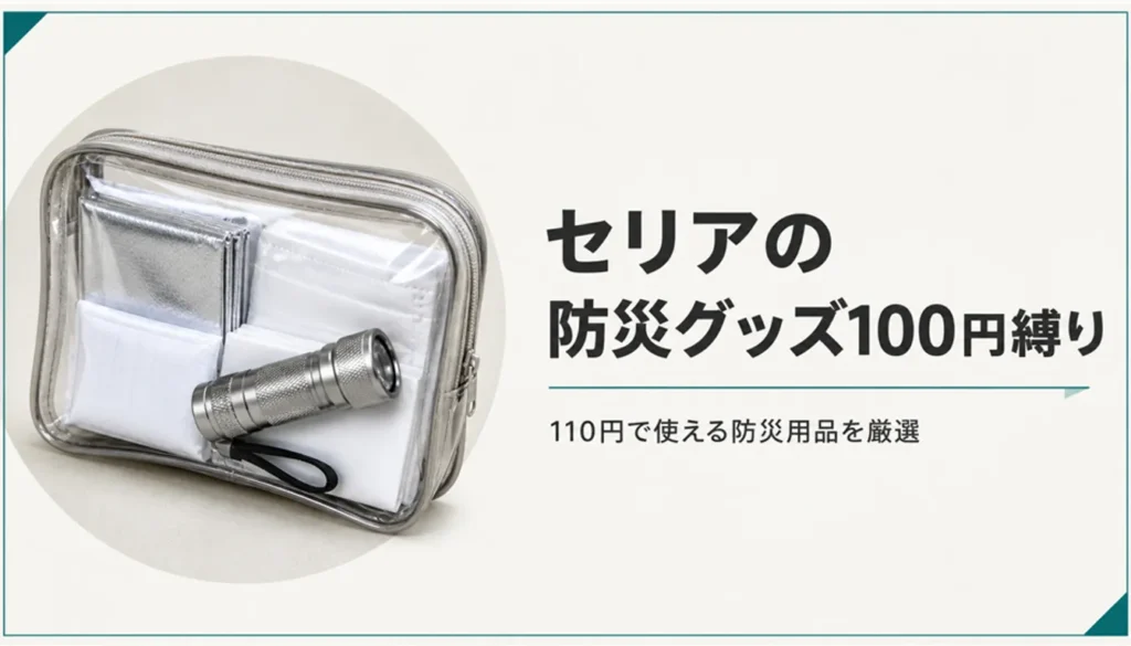 防災用品をまとめた透明ポーチと小型ライト