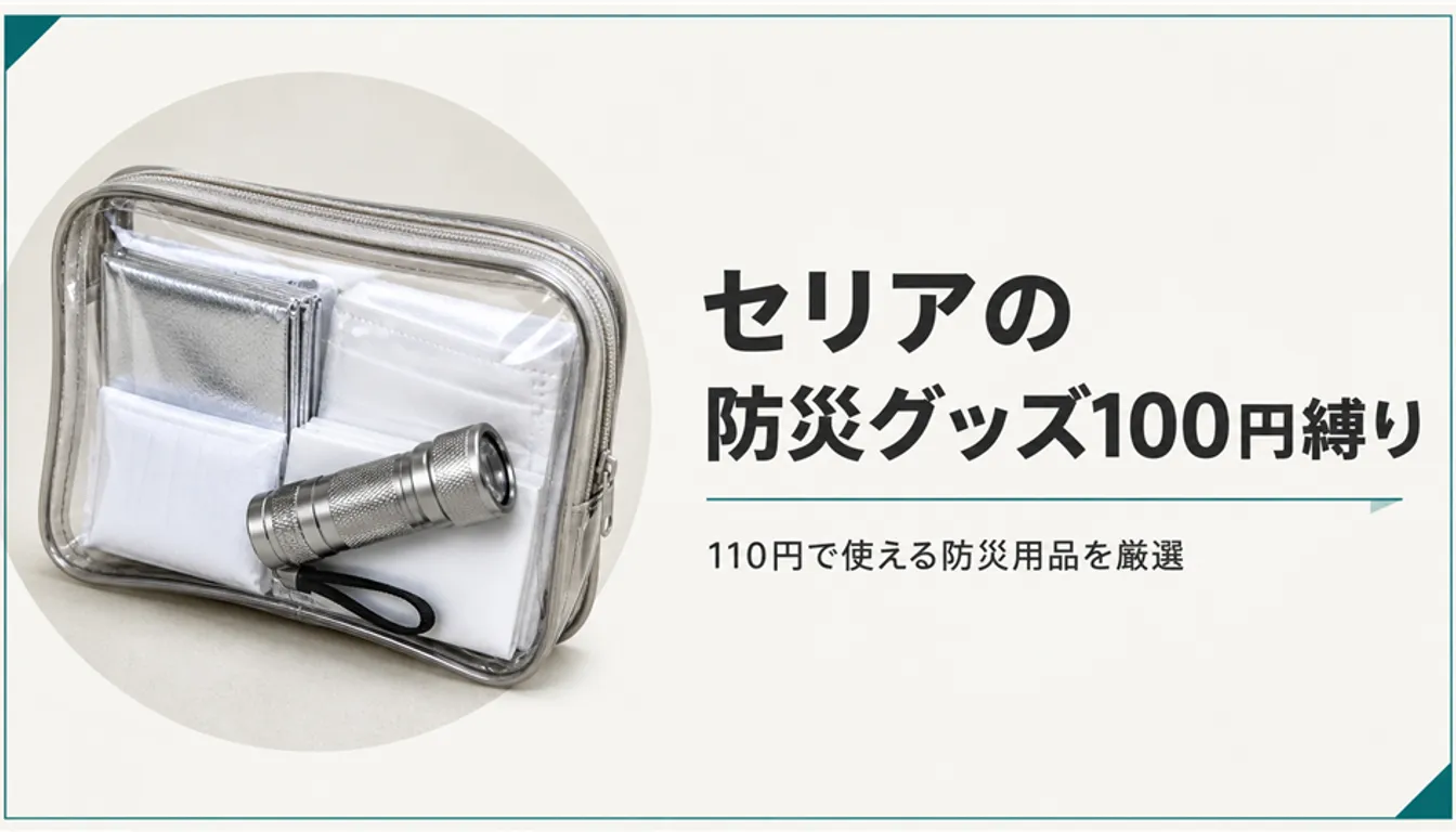 防災用品をまとめた透明ポーチと小型ライト