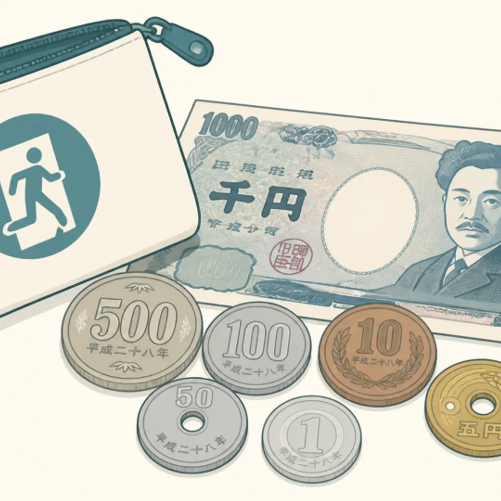 防災ポーチに入れる小銭中心の現金3,000円分