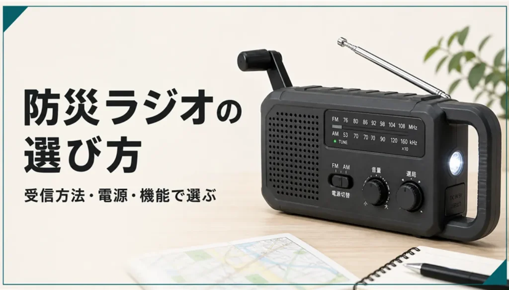 アンテナとライトが付いた手回し式の防災ラジオ