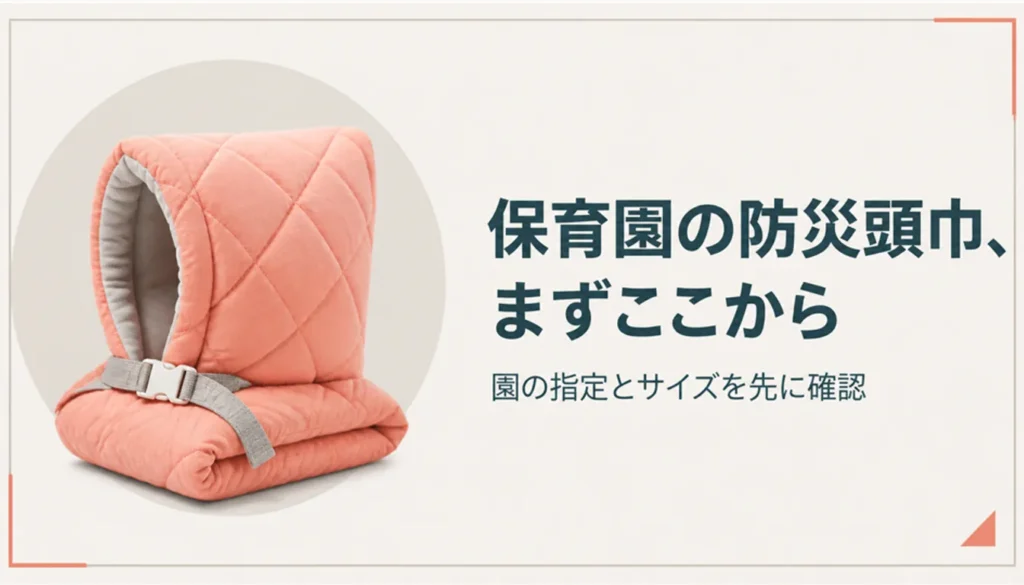 あごひも付きの園児用防災頭巾をたたんだ様子