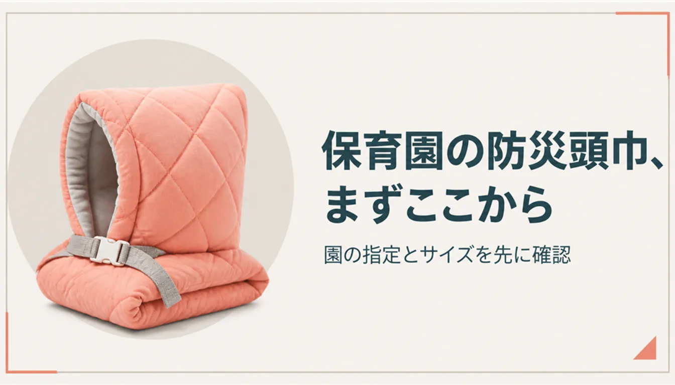 あごひも付きの園児用防災頭巾をたたんだ様子