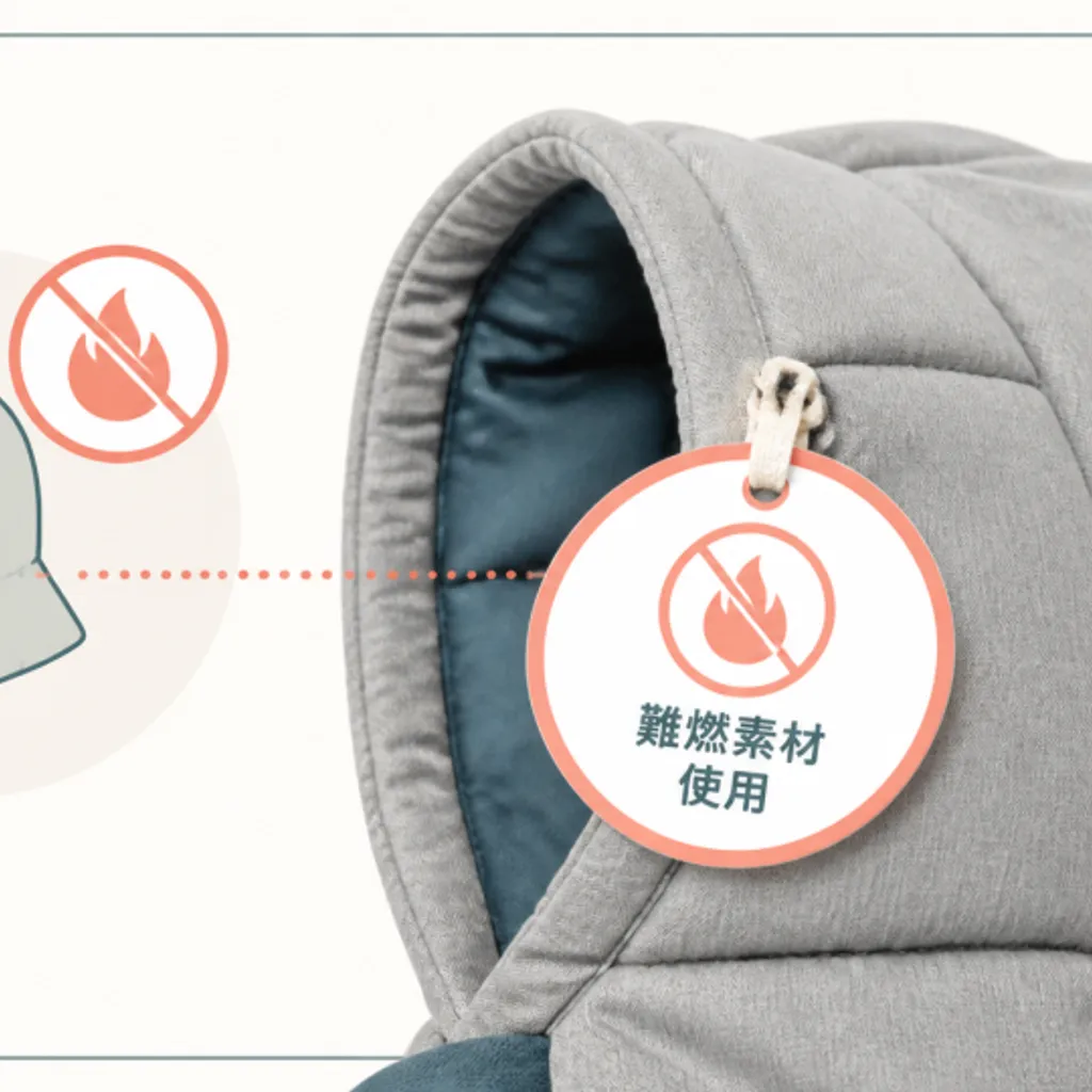 防災頭巾に付いた防炎表示のタグ