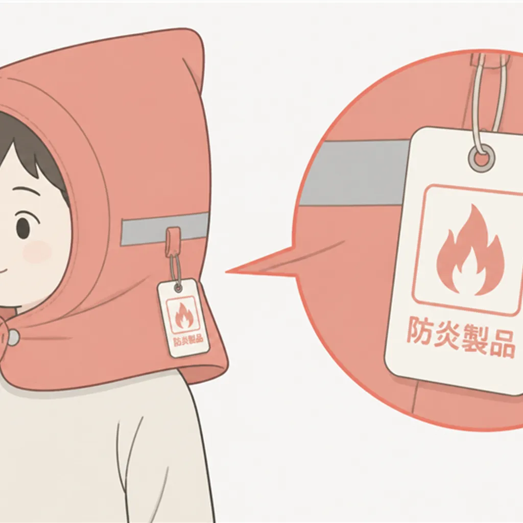 防炎ラベルが付いた子ども用防災頭巾