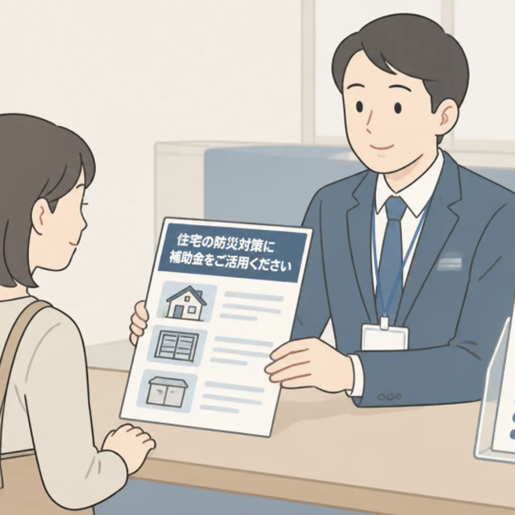 自治体の窓口に置かれた防災士助成制度の案内