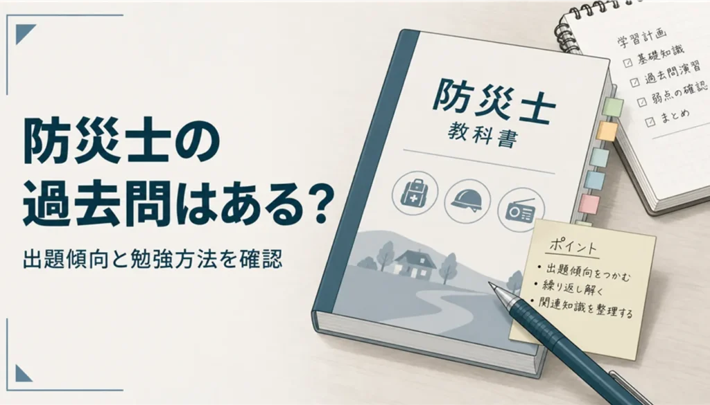 付箋を貼った防災士の教本とシャープペンシル