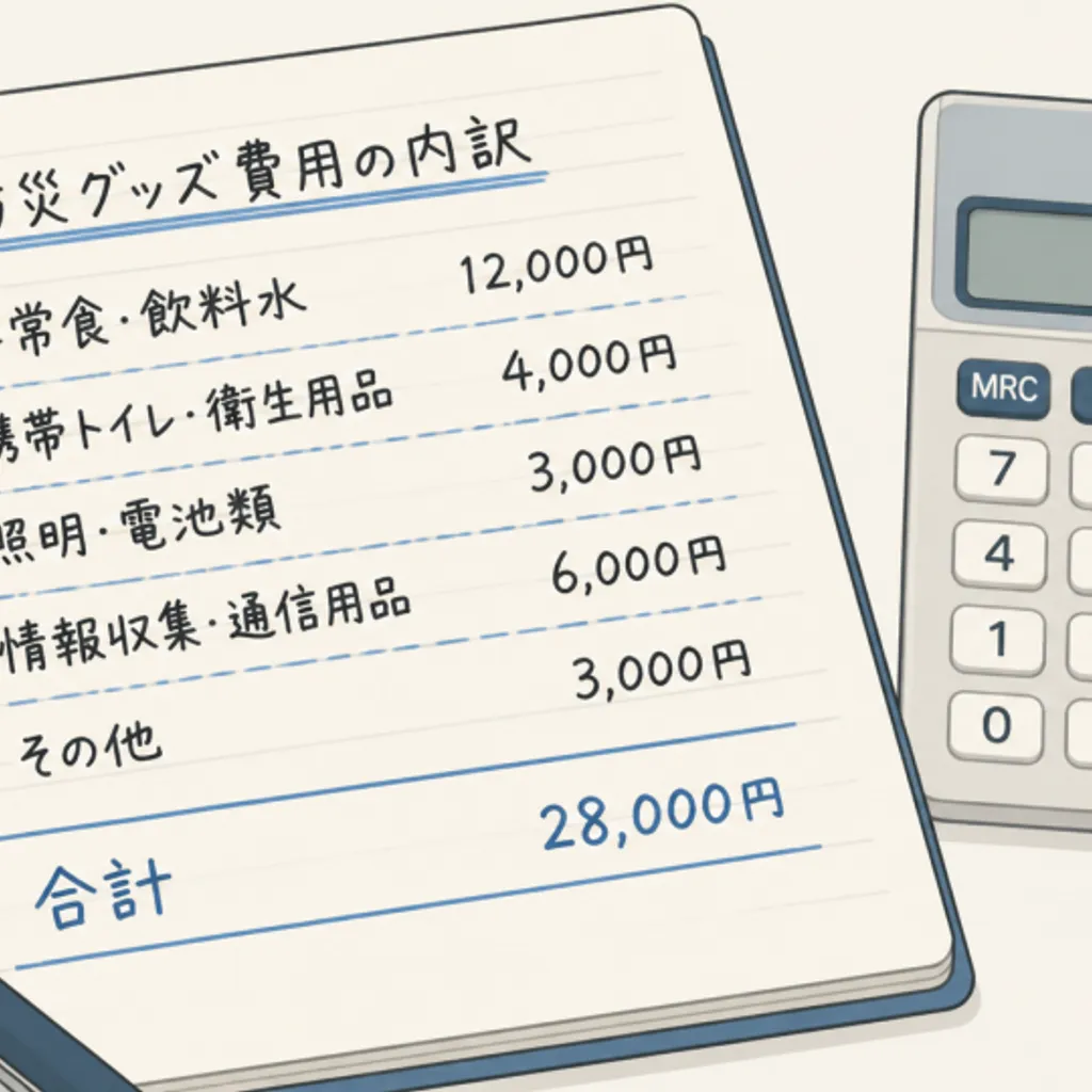 費用の内訳を書き出したノートと電卓