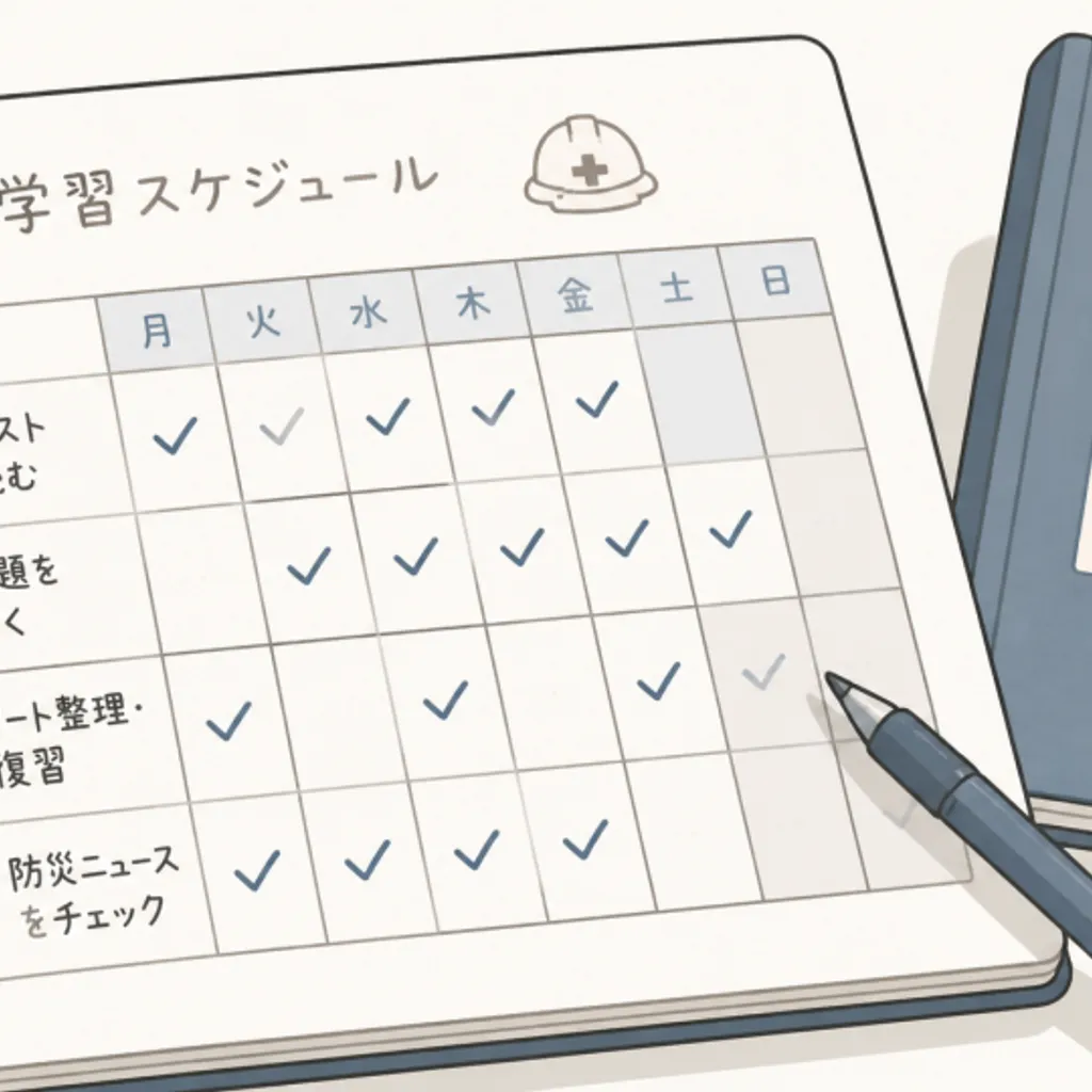 週ごとのチェック欄を書き込んだ勉強計画ノート
