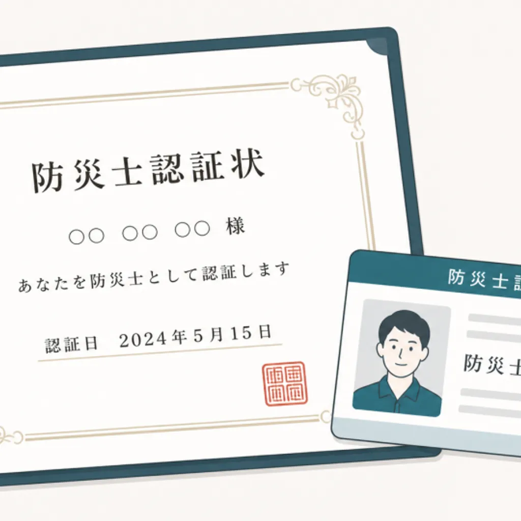 認証登録日が記された認証状とカード型の防災士証