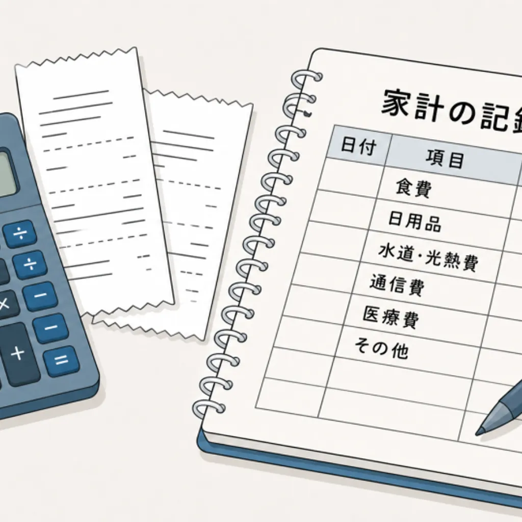 電卓と明細を並べて費用を計算する場面