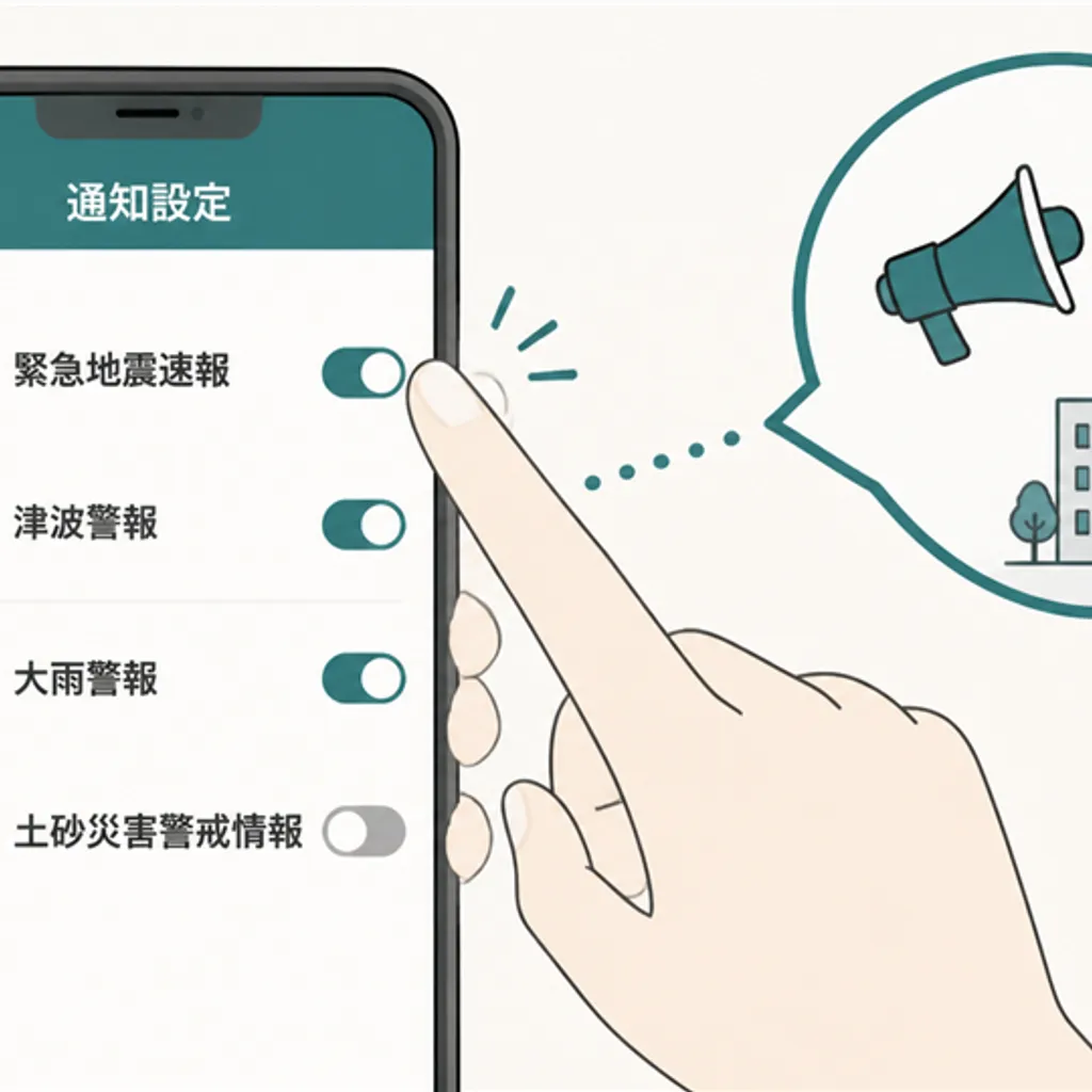 防災アプリの通知設定をオンにする手元の様子