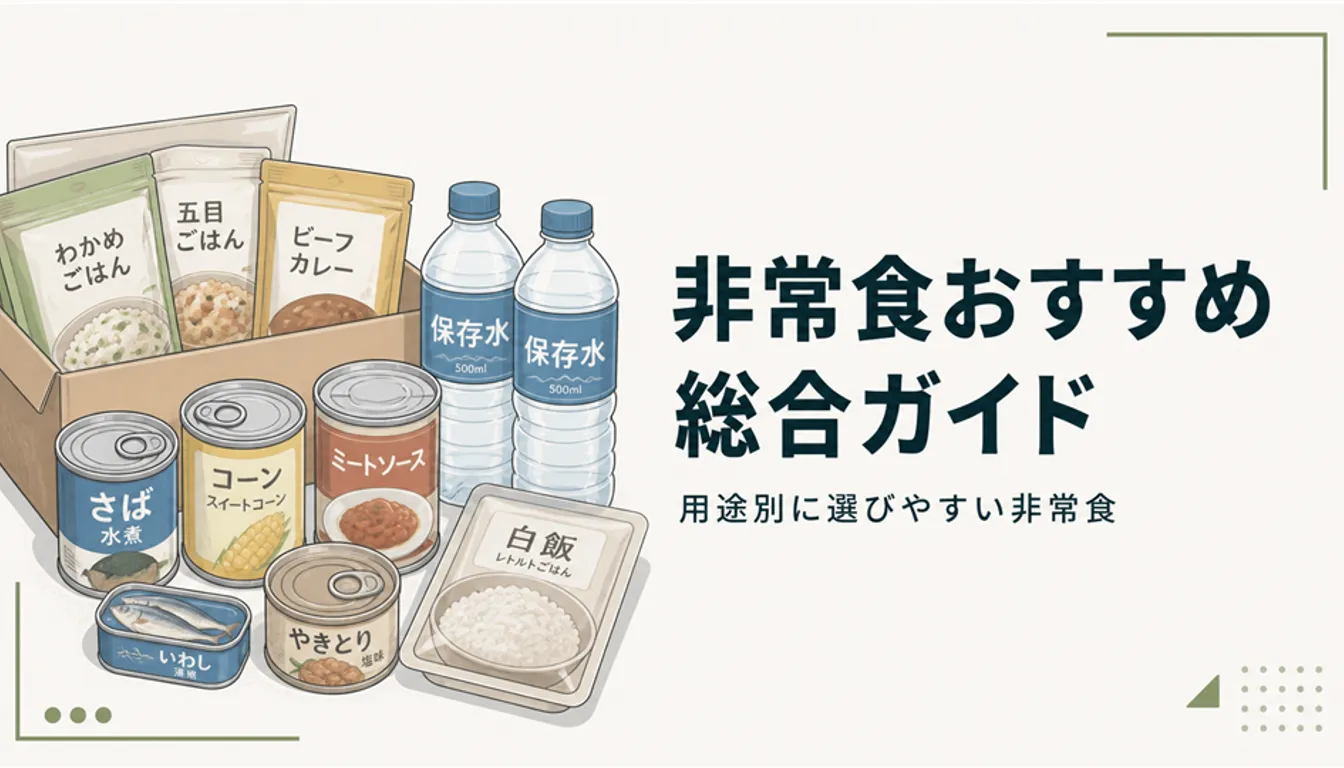 缶詰やレトルト、水が並んだ家庭の非常食備蓄