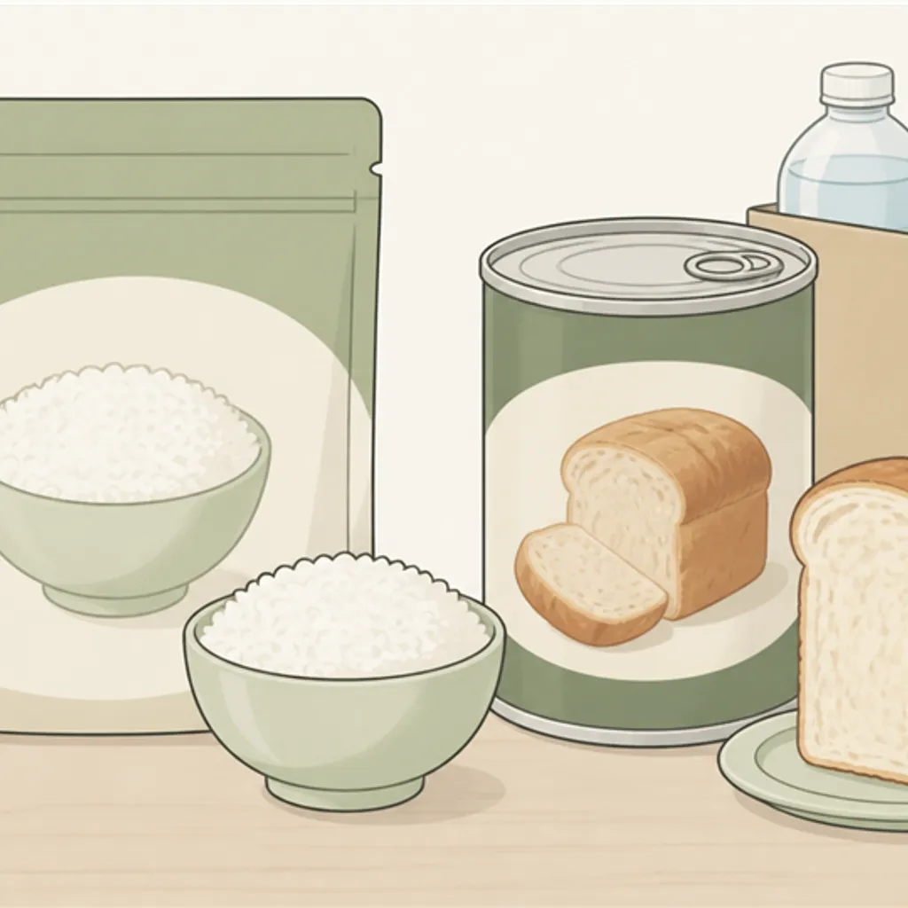 アルファ米とパンの缶詰など主食タイプの非常食