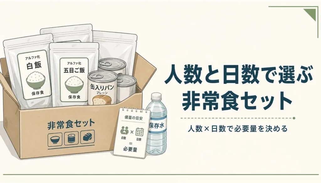 アルファ米やパン缶が入った非常食セットの箱
