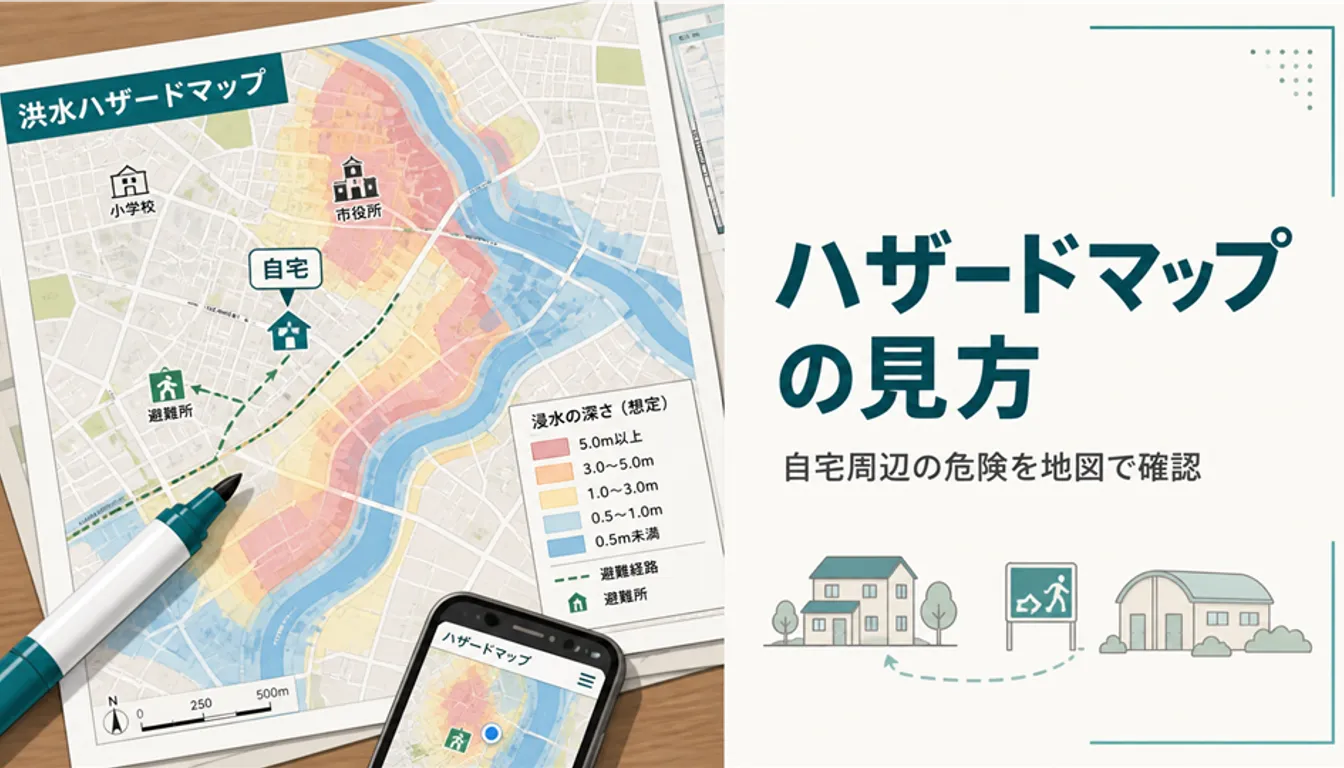 色分けされた浸水想定が印刷された防災ハザードマップ