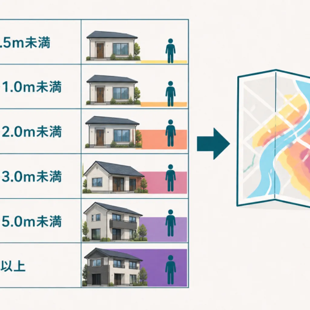 浸水の深さを段階的に色で示した凡例の一覧