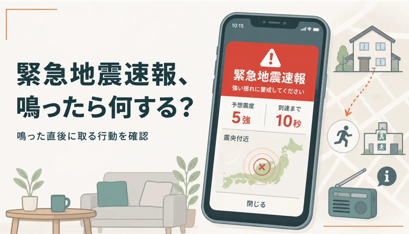 緊急地震速報の赤い警告画面が表示されたスマートフォン