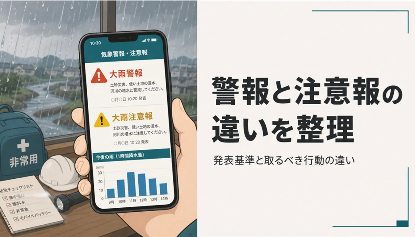 大雨警報が表示されたスマートフォンの画面