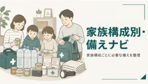 家庭用に整えた水や懐中電灯などの備蓄品