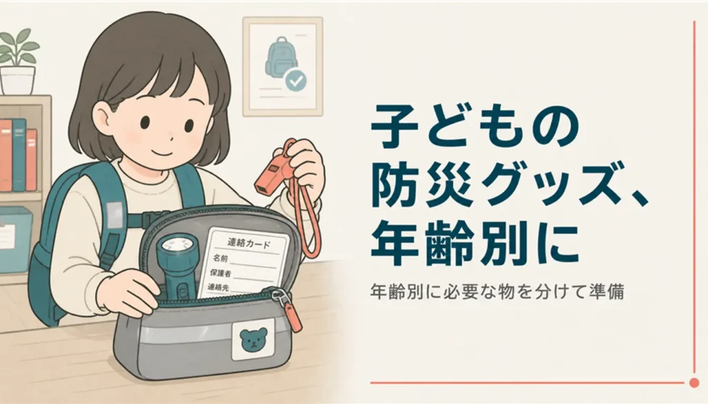 笛とライトが入った子ども用の小さな防災ポーチ