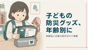 笛とライトが入った子ども用の小さな防災ポーチ