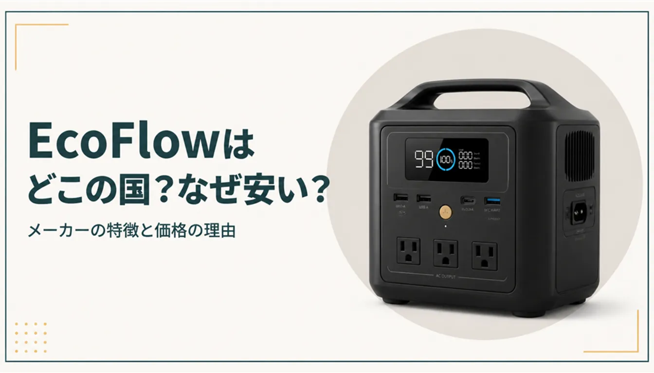 表示パネルと出力端子が並ぶ黒いポータブル電源