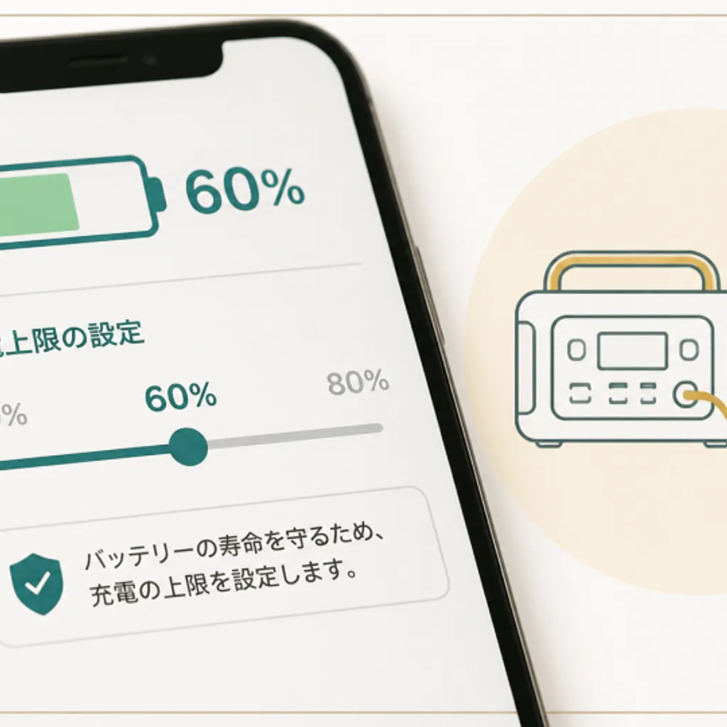充電の残量と設定を表示するスマホアプリの画面
