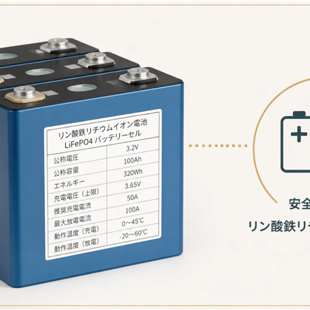 仕様ラベルの付いたリン酸鉄リチウム電池セル