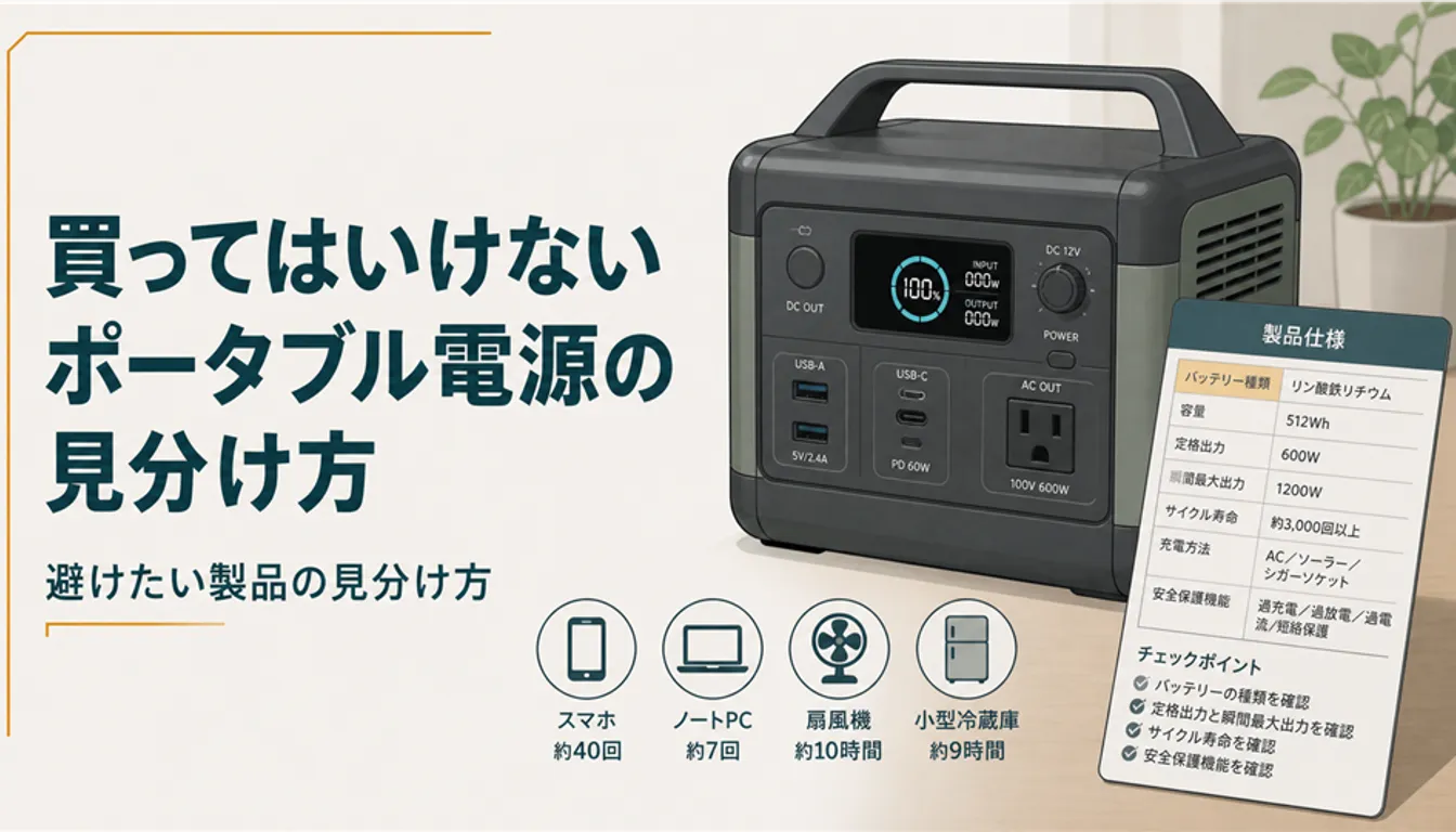 仕様表示が見えるポータブル電源の本体