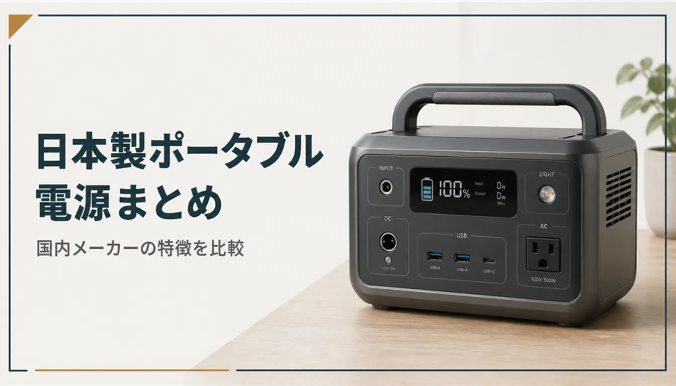 液晶パネルと持ち手が付いたポータブル電源