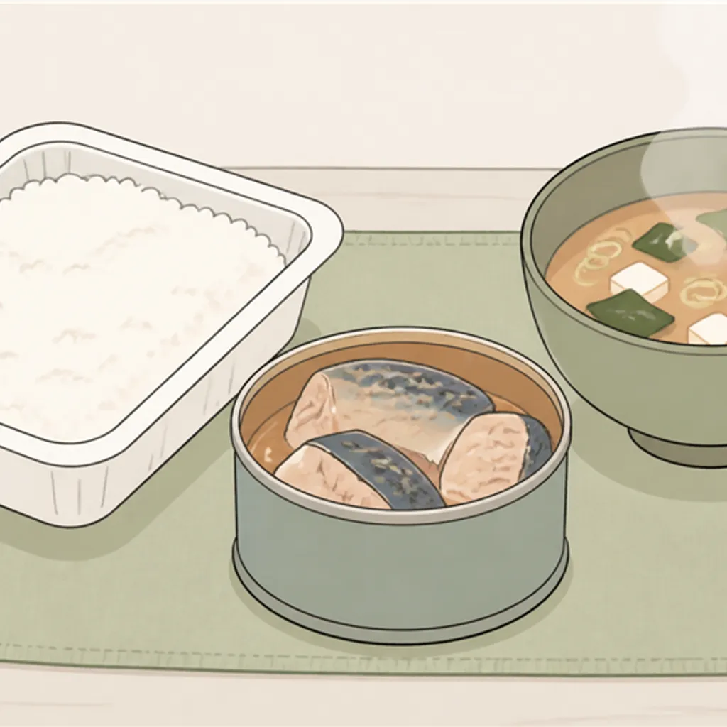 パックご飯とサバ缶で作った備蓄ごはんの食卓