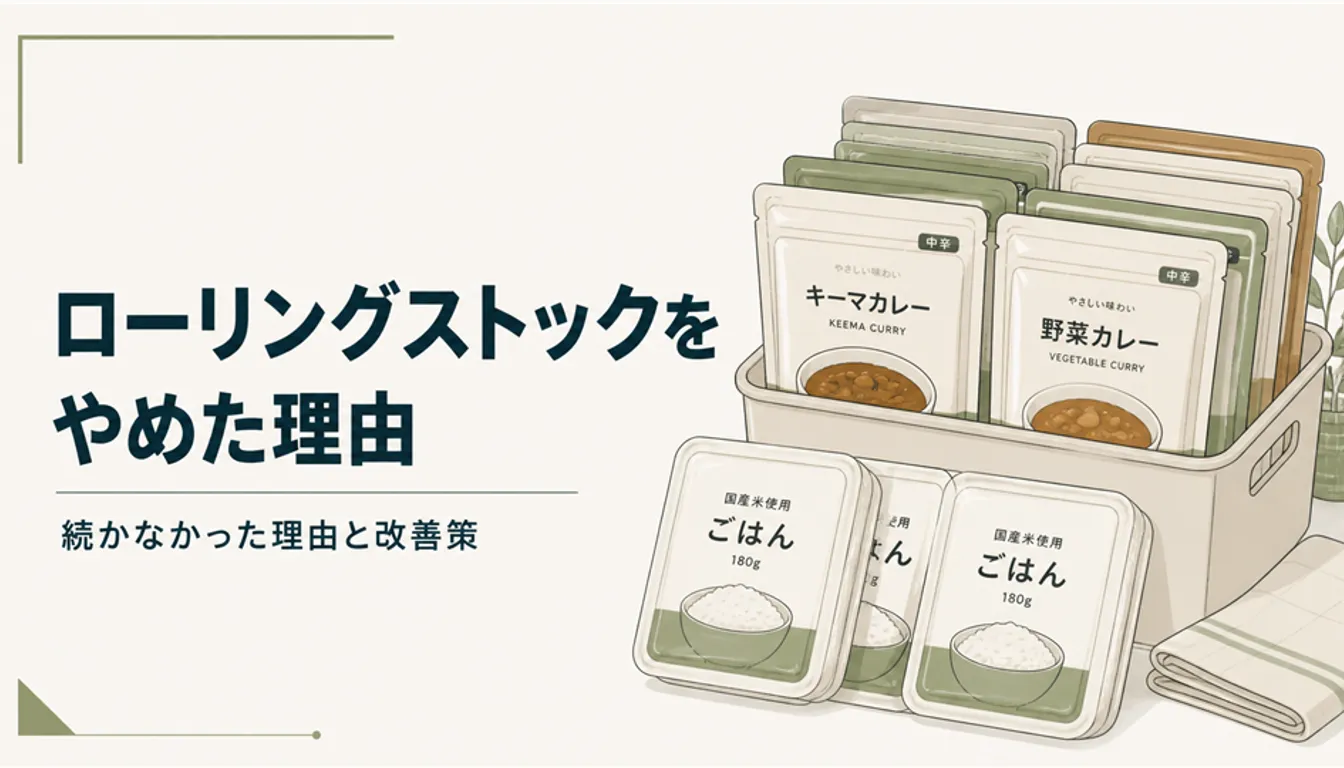 レトルトカレーとパックご飯を並べた家庭の食料備蓄