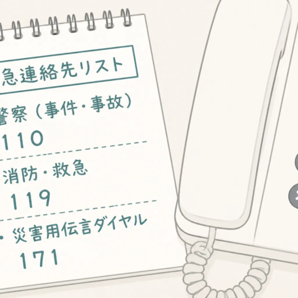 伝言ダイヤルの手順を書いたメモと電話