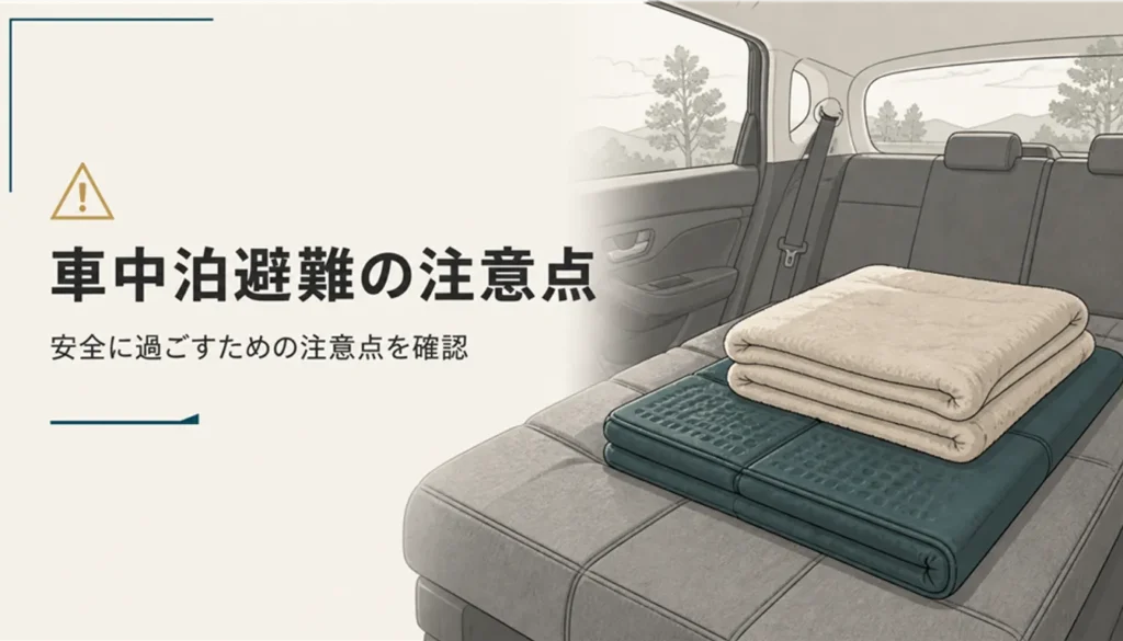 座席を倒した車内に敷かれた寝袋と車中泊マット
