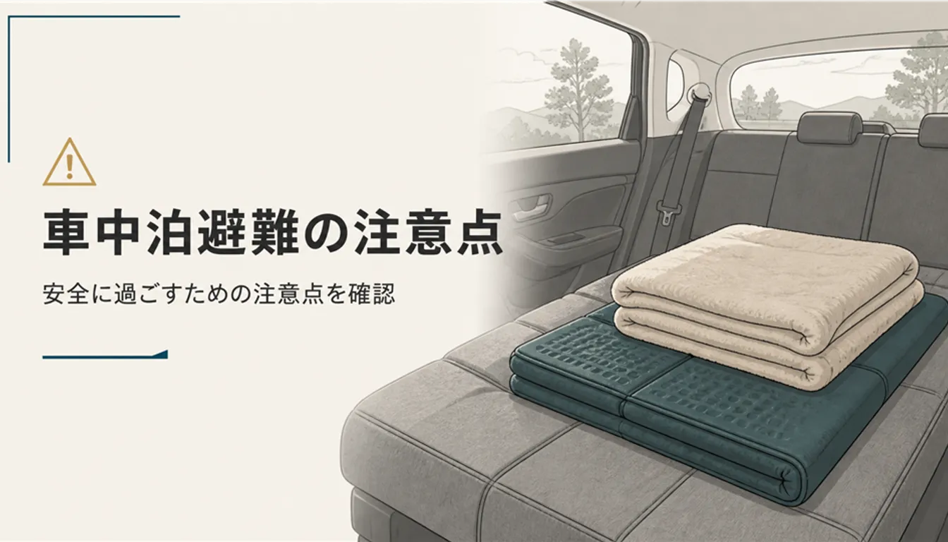 座席を倒した車内に敷かれた寝袋と車中泊マット