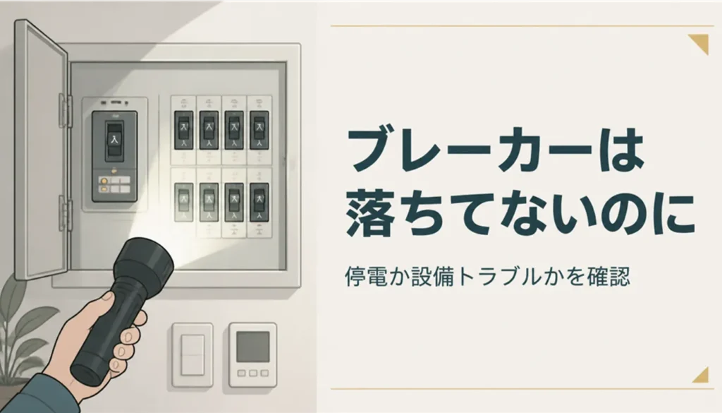 懐中電灯で照らした住宅の分電盤