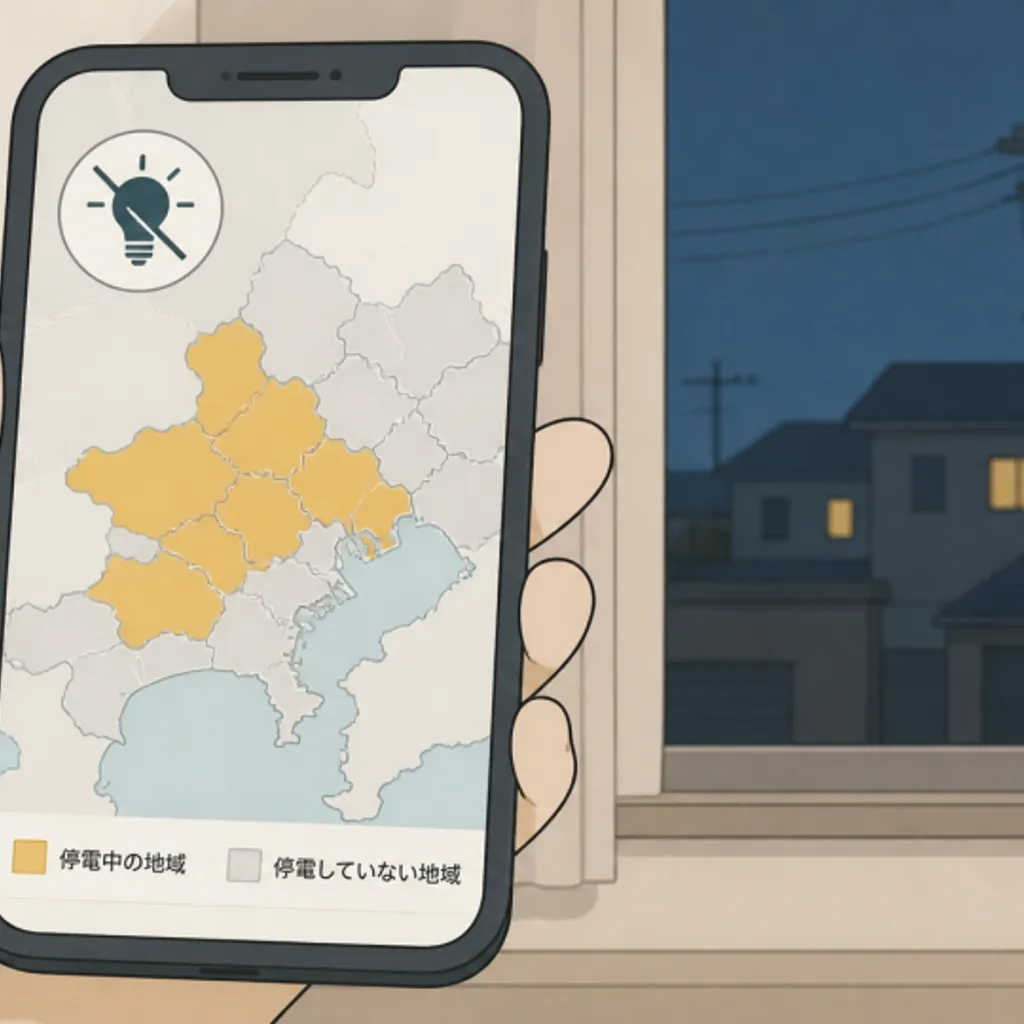 スマホで停電情報の地図を確認する様子