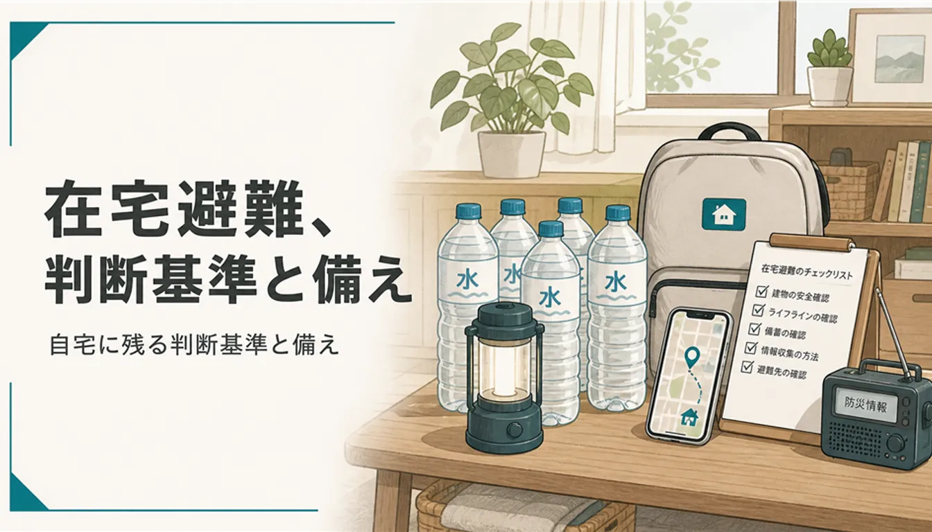 備蓄の水とランタンを置いた自宅リビングの一角